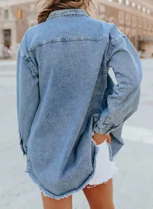 Oversized womens denim jacket casual long sleeve denim shirt vintage style streetwear top fashion