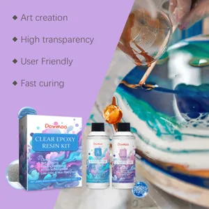 Dowmoo DIY clear epoxy resin kit for art creation and craft, high transparency, fast curing.