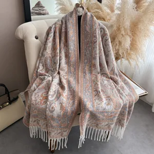 Sciarpa Lunga con Frange Jacquard Paisley Boho Scialle Vintage Design Moda Donna