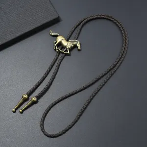 Cravatta bolo rétro a forma di cavallo con corda intrecciata, gioiello cowboy western.