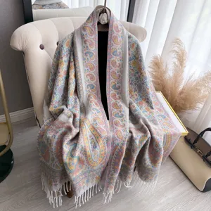 Scialle da Donna Etnico Paisley Jacquard Lunga Nappa Sciarpa Vintage Morbido Poliestere Avvolgere per Primavera Autunno Inverno