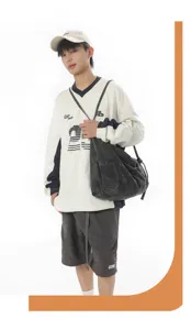 Casual denim backpack multi-functional daily student shoulder bag with stylish design for men.