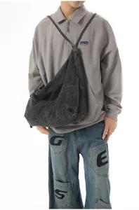 Casual washed denim slouchy shoulder bag for daily use, versatile crossbody design for students.