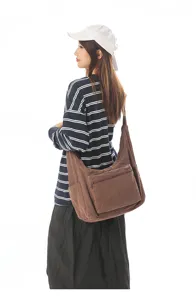 Μεγάλη casual vintage τσάντα χιαστί από καμβά για γυναίκες, ρετρό στυλ καθημερινής χρήσης.
