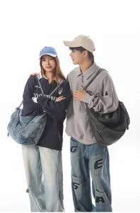Casual denim shoulder bag large capacity hobo crossbody bag for women and men daily student use
