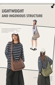 Λεπτομερής εικόνα από casual καμβά τσάντα ώμου, μεγάλη χωρητικότητα με πολλές τσέπες.