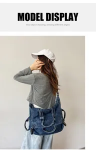 Retro washed denim shoulder bag large capacity casual crossbody tote bag for women autumn