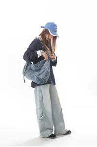 Casual vintage washed denim shoulder bag large capacity slouchy hobo bag for women daily use
