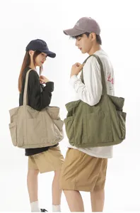 Vintage πλυμένη τσάντα shopper από καμβά, casual τσάντα ώμου μεγάλη χωρητικότητα για όλους.