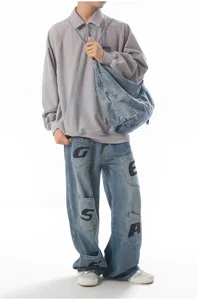 Minimalist casual denim shoulder crossbody bag, versatile fashion student daily wear.
