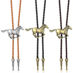 Cravatta Bolo in Lega di Cavallo Vintage Uomo Cowboy Western Corda in Pelle PU Intrecciata Collana Gioielli Retrò Artistici