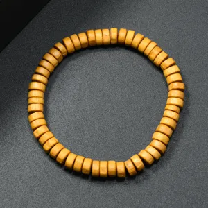 Wooden beaded bracelet, vintage style round disc wood beads jewelry accessory for daily wear.