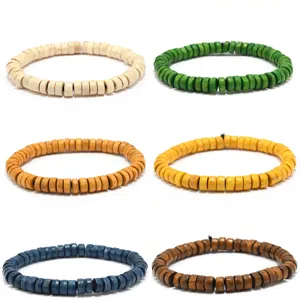 Colorful wooden bead bracelets set retro ethnic style wooden wristbands for men and women