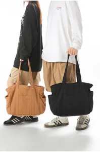 Vintage πλυμένη τσάντα καμβά tote με πολλές τσέπες, μεγάλη casual τσάντα ώμου καθημερινής.