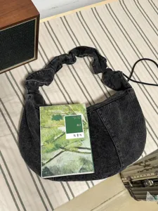 Black denim shoulder bag for women trendy casual large capacity hobo bag fashion