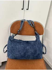 Vintage washed denim shoulder bag for women, large capacity slouchy hobo crossbody bag.