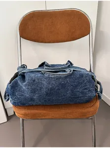 Vintage washed denim motorcycle handbag, large capacity casual crossbody shoulder bag for women