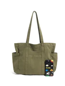 Retro πλυμένη τσάντα shopper από καμβά για γυναίκες, casual μινιμαλιστική τσάντα ώμου με τσέπες.