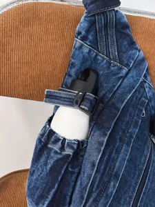 Vintage washed denim sling bag casual crossbody chest bag for women large capacity daily use