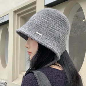 Women Knitted Bucket Hat Lace-up Wide Brim Warm Fisherman Hat Winter Fall Acrylic Blend Water Bucket Hat For Adult Outdoor