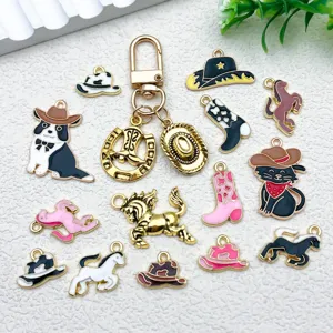 Breloques chapeau bottes cowboy western en alliage d huile goutte pour bracelet collier