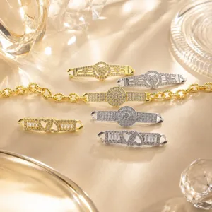 Close-up detail of copper micro-pave zirconia DIY bracelet connectors and charms for jewelry making.