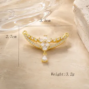 Connecteur pendentif de bijoux croissant floral en oxyde de zirconium cuivre micro-serti doré