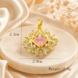 Squisito ciondolo collana con foglia in zircone rame e diamante rosa quadrato elegante.