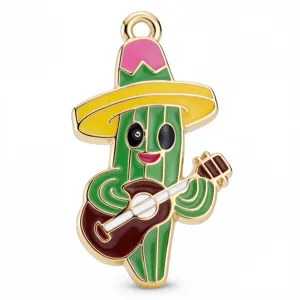 Mexicano cactus guitarra metal esmalte abalorio DIY llavero colgante pulsera joya