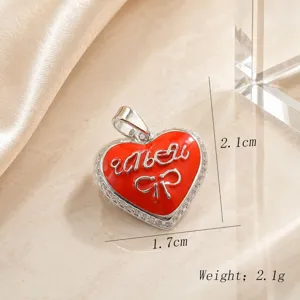 Red Heart Bow Pendant Gold Plated Jewelry Charm Cute Gift For Women Accessories 1 Pcs