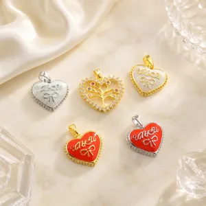 Vintage Copper Gold Plated Heart Pendant Rhinestone Enamel Bow Knot Individual Versatile DIY Jewelry Accessories Gift For Girlfriend