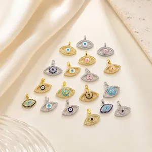 Luxury evil eye pendants set, copper 18k gold plated with colorful cubic zirconia charms.
