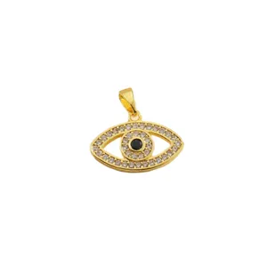 Luxury gold plated evil eye pendant with sparkling cubic zirconia crystals for women.