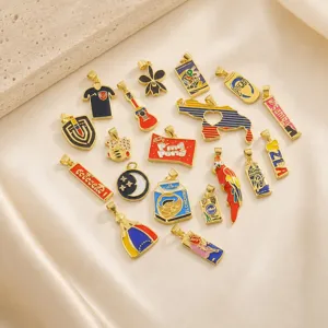 Breloques en Émail Plaqué Or en Cuivre de Haute Qualité pour la Fabrication de Bijoux Forme de Guitare Carte Drapeau Pendentif Accessoires DIY Faits à la Main pour Femmes Hommes Cadeau