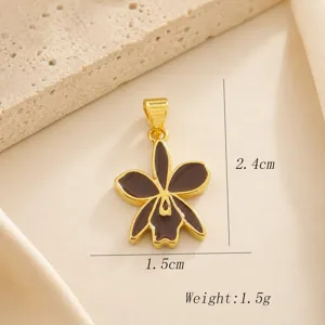 Pendentif fleur d'orchidée émaillée plaqué or accessoire bijoux DIY, élégant et délicat.