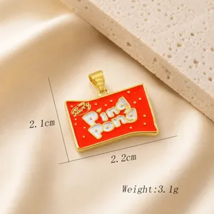 Pendentif ping-pong en émail plaqué or, charm élégant pour collier bijou DIY faits à la main.