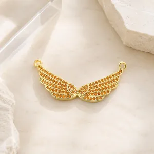 Pendentif connecteur aile dorée avec zircons cubiques orange étincelants pour collier bracelet DIY.