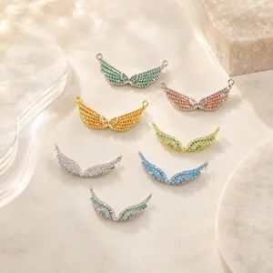 Breloques en Forme d'Aile d'Ange en Cuivre avec Strass Connecteur à Double Boucle pour la Fabrication de Bijoux DIY Bracelet Collier Pendentif Accessoire