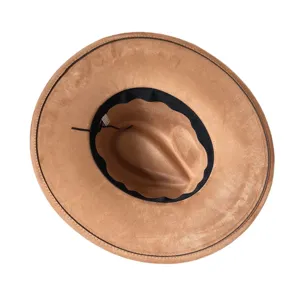 Breitkrempiger brauner Wildleder-Fedora-Hut, Vintage Western-Cowboy-Stil für Outdoor.