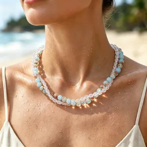 Double Layer Beaded Necklace Retro Chic Beach Style Clavicle Chain Jewelry for Women