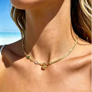 Fashion multi-color zircon gold-plated clavicle necklace for women summer beach jewelry.