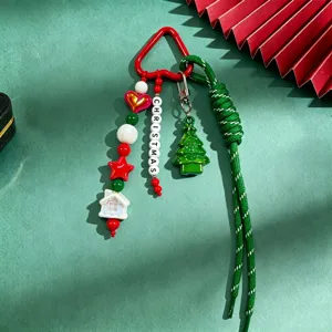 Christmas theme braided keychain detail view with colorful holiday beads and festive charms.