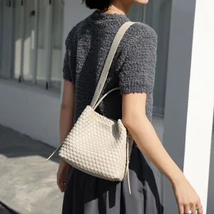 Sac seau tressé en cuir élégant pour femme sac à bandoulière mode cabas décontracté