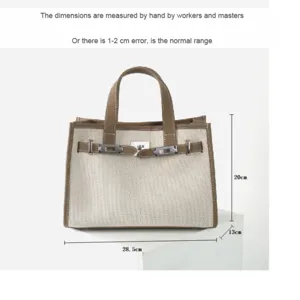 Sac cabas en toile et cuir sac à main fourre-tout élégant pour femme 28.5x20x13cm chic