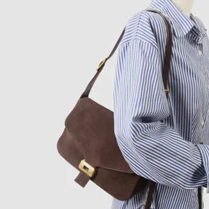 Sac bandoulière en daim marron femme sacoche vintage élégant sac porté épaule rétro chic