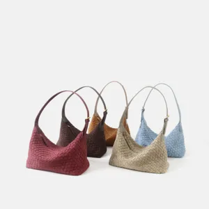 Sac porté épaule hobo en cuir tressé pour femme, élégant sac sous les aisselles zippé.