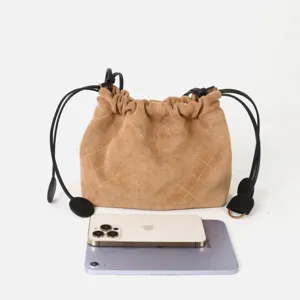 Sac bandoulière fourre-tout matelassé en daim marron pour femme sac seau tendance mode