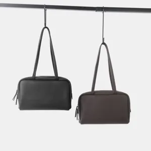 Sac porté épaule bowling en cuir de vachette femme sac Boston minimaliste navette