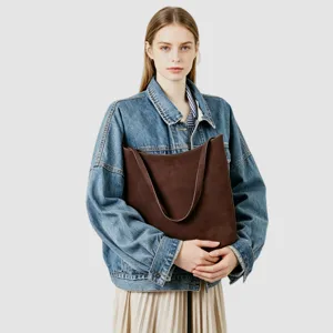 Sac cabas en daim marron pour femme sac porté épaule minimaliste grande capacité fourre-tout