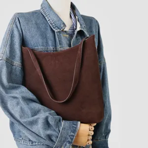 Sac cabas en daim marron sac épaule minimaliste grande capacité sac quotidien détail
